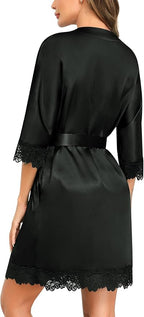 SWOMOG Women's Satin Robe Set 2 Piece Sexy Pajamas Sets Lace Cami Nightgown and Silk Robes Nightwear
