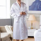 Men's Satin Robe Silky Bathrobe Soft Comfy Casual Bathrobe Fashion Comfy Solid Color Long Loungewear with Pocket