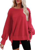 Nirovien Womens Oversized Crewneck Sweatshirt Side Slit Long Sleeve Pullover Slouchy Fit Tops