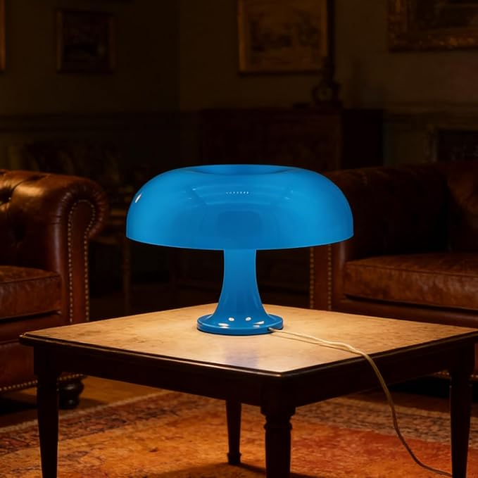 25W Blue Mushroom Lamp, LED Retro Table Lamp with 3 Color Temperatures and 4 Bulbs, Mid Century Modern Nightstand Light for Bedroom, Living Room, Office Aesthetic Decor, US Plug Powered, E14 Sockets