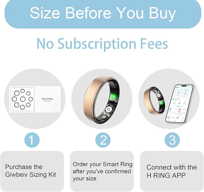 Smart Ring for Women Men, Health Fitness Tracker Ring with Heart Rate/Sleep Tracker/Blood Oxygen/HRV/Stress/Calorie/Steps, IP68 Waterproof for iOS & Android, No APP Fees(Rose Gold,8#)