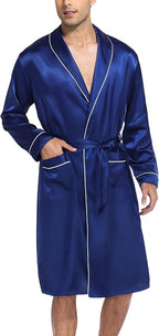 SWOMOG Men's Satin Robe Silky Kimono Bathrobe with Shorts Set Lightweight Soft Loungewear Nightwear