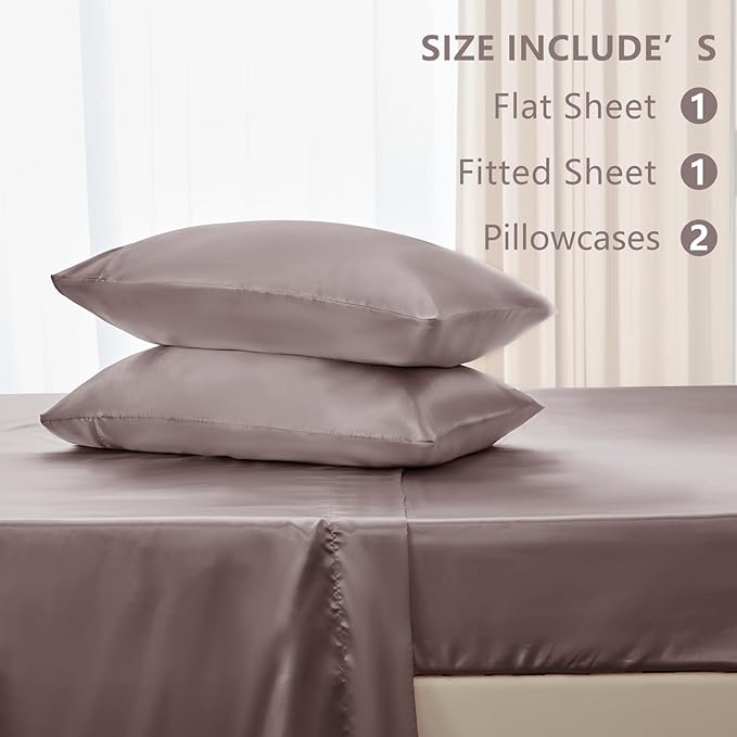 CozyLux Satin Sheets Queen Size Bed Set - 4 Piece Silky Queen Sheet Set, Luxury Dusty Purple Queen Sheets with Smooth and Soft Microfiber, Includes 1 Fitted Sheet, 1 Flat Sheet and 2 Pillowcases