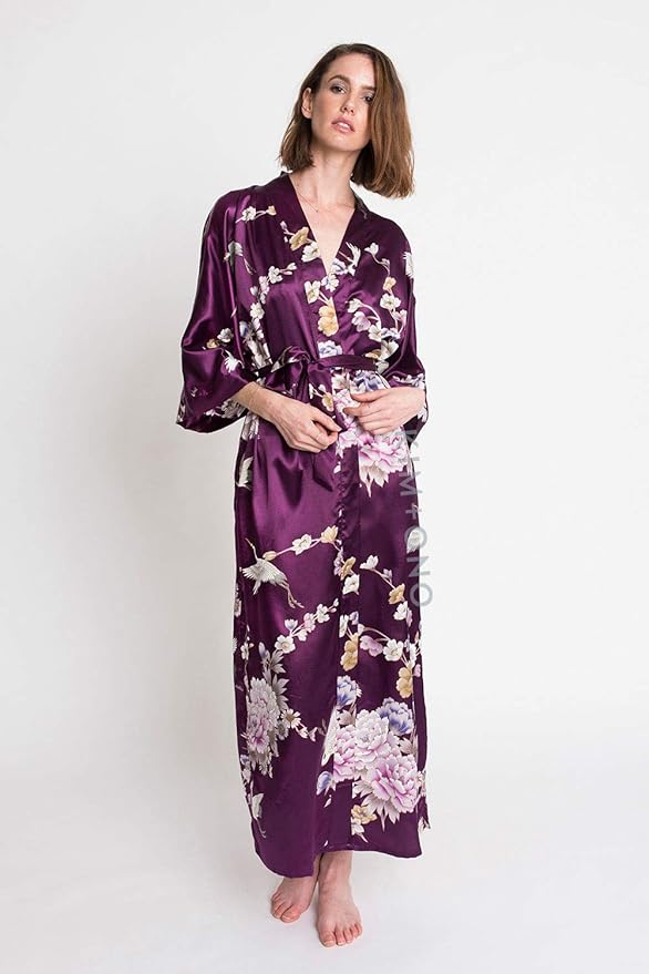 KIM+ONO Plus Size Luxury Kimono Robe for Women | Long Satin Floral Robe | Original Design | Removable Waist Tie Closure