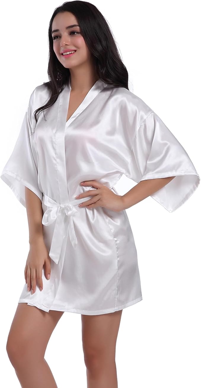 QXQTER Peony Floral Silky Satin Robe Wedding Bridal Party Bride Bridesmaid Robes for Women Dressing Gown Kimono Robe