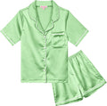 QPANCY Kids Satin Pajamas Sets Baby Boy Girl Button-Down Silk Sleepwear 2 Piece Short Sleeve Loungewear Clothes Set