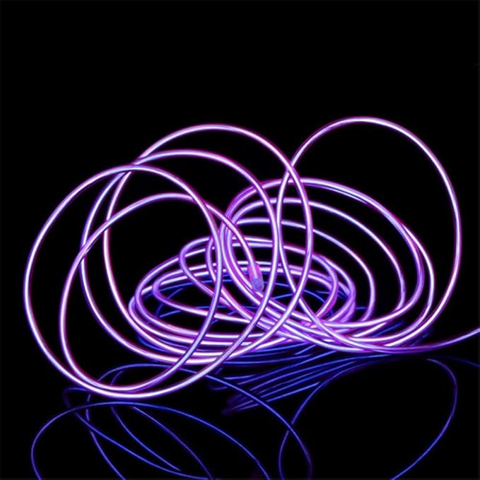 JIGUOOR EL Wire Battery Pack 16.4ft / 5m Bright Neon Light Strip 360° Illumination Neon Tube Rope Lights for DIY, Festival, Party Decoration, Pub, Halloween, Chrismas (16.4ft / 5m, Purple)