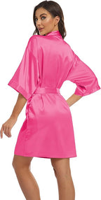 Women's Pure Short Kimono Robes Bride Bridesmaids Silky Bathrobe Lightweight Satin Sleepwear