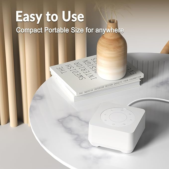 White Noise Sound Machine, Noise Machine for 20 Soothing Sounds, 2 Customizable Shortcut Buttons, Timer, Memory Function, USB-A Cable Included(Battery&Adapter NOT Included)for Baby, Kids&Adult (white)