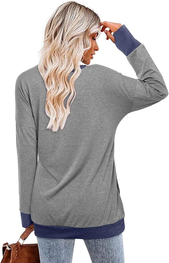 Magritta Women's Long Sleeve Leopard Color Block Tunic Comfy Crewneck T Shirt Tops Black XL