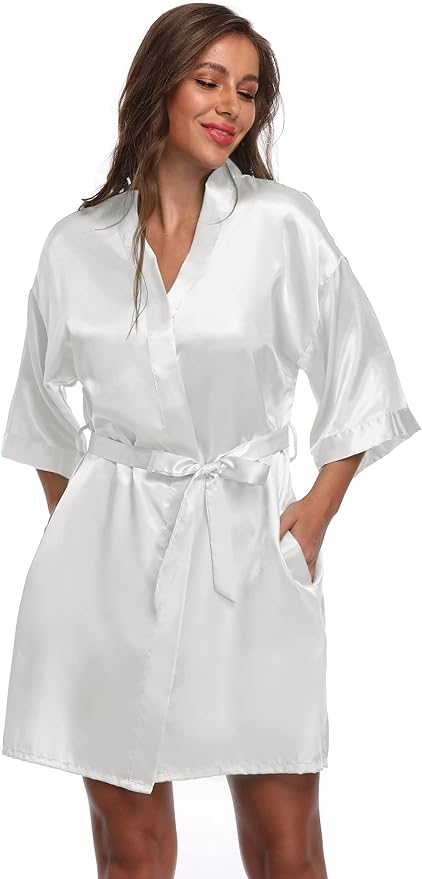 Women's Satin Short Robe Bridesmaid Bride Wedding Party Robes Silky Sleepwear Loungewear
