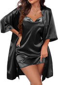 Ekouaer Women's Satin Robe Set Nightgown with Robes Silk Pajama Set 2 Pieces Lingerie Cowl Neck Cami Sleepwear Sets