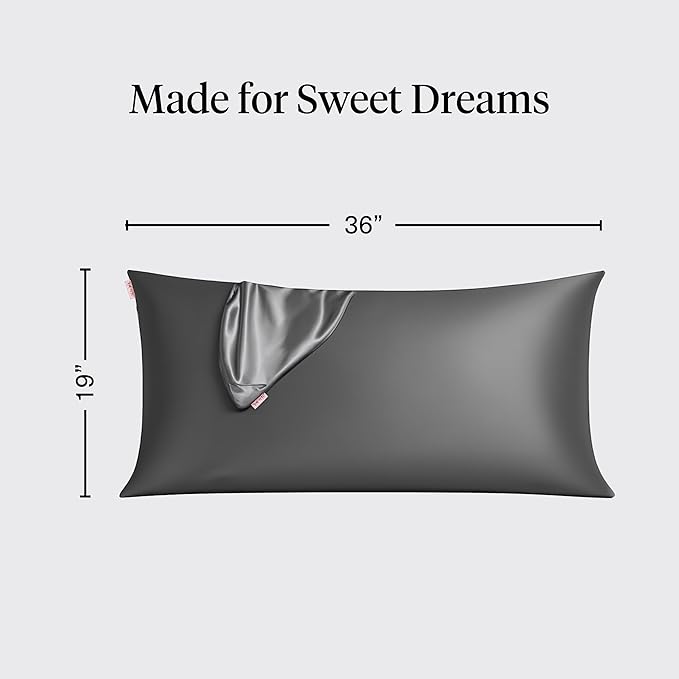 Kitsch Satin Pillowcase with Zipper for Hair & Skin - Softer Than Silk Pillow Cases, Smooth Cooling Satin Pillow Case, Wrinkle-Free, Machine Washable - King Size Satin Pillow Case (19x36) - Charcoal
