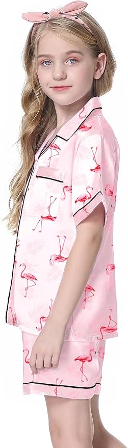Girls & Womens Satin Pajamas Set, Silk Button-Down Sleepwear 2 Piece Nightwear, 3 Years - Women XXL