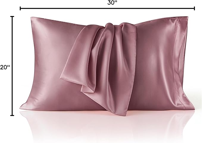 Bedsure Satin Pillowcase for Hair and Skin Queen - Silky Pillowcase 2 Pack with Envelope Closure, Similar to Silk Pillow Cases, Gifts for Women Men, Nostalgia Rose, 20x30 Inches, 2pcs