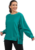 Nirovien Womens Oversized Crewneck Sweatshirt Side Slit Long Sleeve Pullover Slouchy Fit Tops