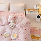 Nayoroom Heart Duvet Cover Queen Size Cute Pink Striped Printed Bedding Set 3Pcs Kids Girls Kawaii Heart-Shaped Comforter Cover with Zipper Closure Soft Breathable Microfiber