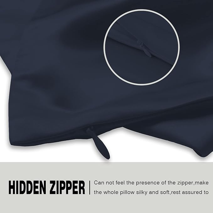 Mulberry Silk Pillowcase for Hair and Skin Standard Size 20"X 26" Pillow Case with Hidden Zipper Soft Breathable Smooth Cooling Silk Pillow Covers for Sleeping (Navy Blue,Standard,1Pcs)