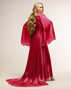 BATHGOWN Women's Satin Robe Black Silk Kimono Bride Robe for Wedding Day Lightweight Long Lace Loungewear Sleepwear