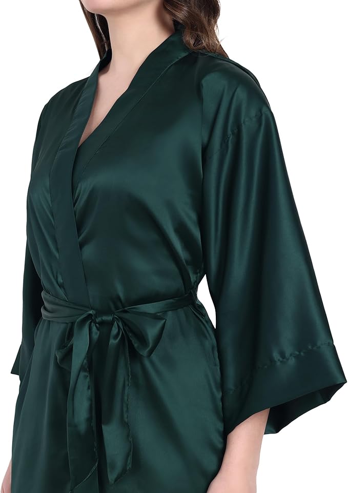 Silk Robes for Women Ankle Length Satin Kimono Robes with Belt Bridemaids Sleepwear Bachelorette Nightgown