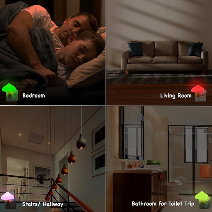 ZEZHOU Sensor LED Mushroom Night Light Plug in Wall Mushroom Light Magic 7 Color Changing, Mini Dream Bed Colourful Nightlight for Kids Adults Pet for Bedroom, Bathroom, Stairs, Cute Lamp Gift Ideas