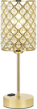 Hong-in Gold Lamps for Night Stands-Crystal Table Lamp with USB-C+A & AC Charging Ports, 3-Way Dimmable Nightstand Touch Lamp, Bedside Desk lamp for Bedroom Living Room Home Office