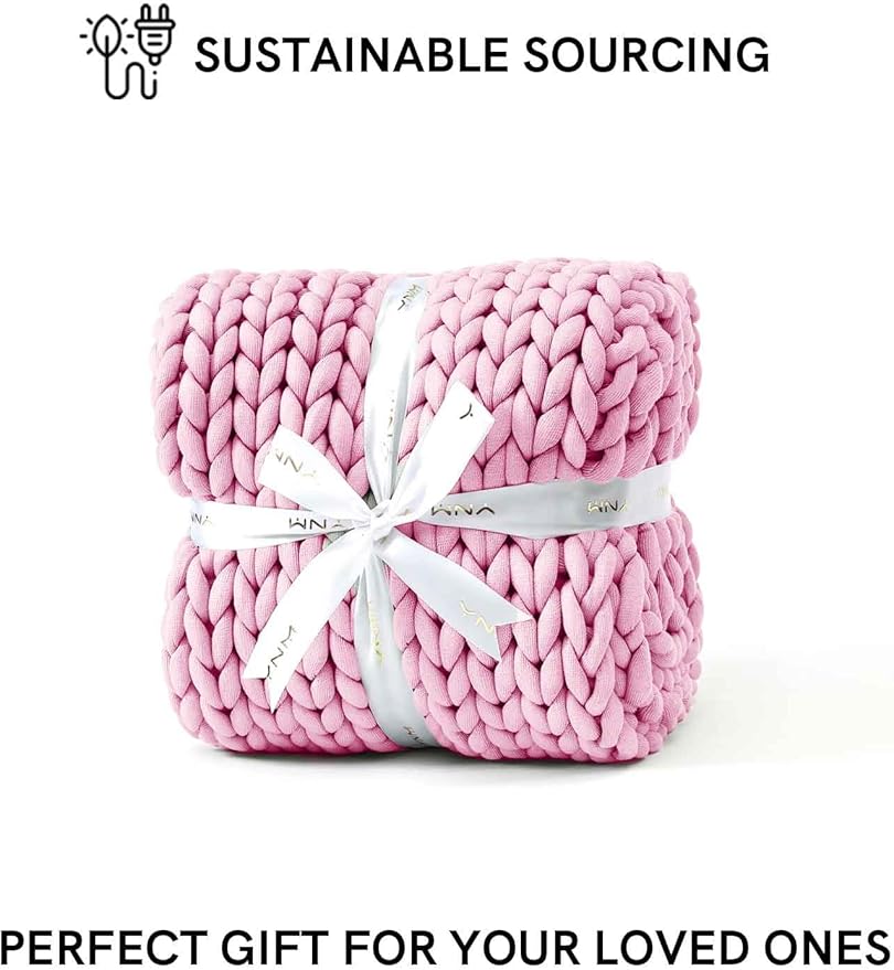 YnM Chunky Throw Blanket, Medium-Weight, Hand Knitted, Skin Friendly, Ventilated and Breathable, Machine Washable, Home Décor Piece for Couch, Sofa and Bed (Fancy Pink, 60x80 Inch)
