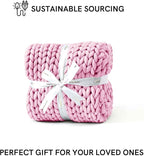 YnM Chunky Throw Blanket, Medium-Weight, Hand Knitted, Skin Friendly, Ventilated and Breathable, Machine Washable, Home Décor Piece for Couch, Sofa and Bed (Fancy Pink, 40x50 Inch)