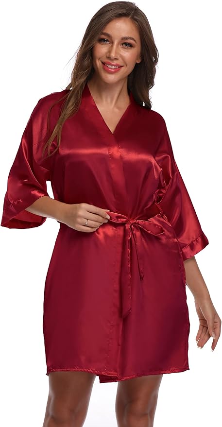 Women's Satin Short Robe Bridesmaid Bride Wedding Party Robes Silky Sleepwear Loungewear