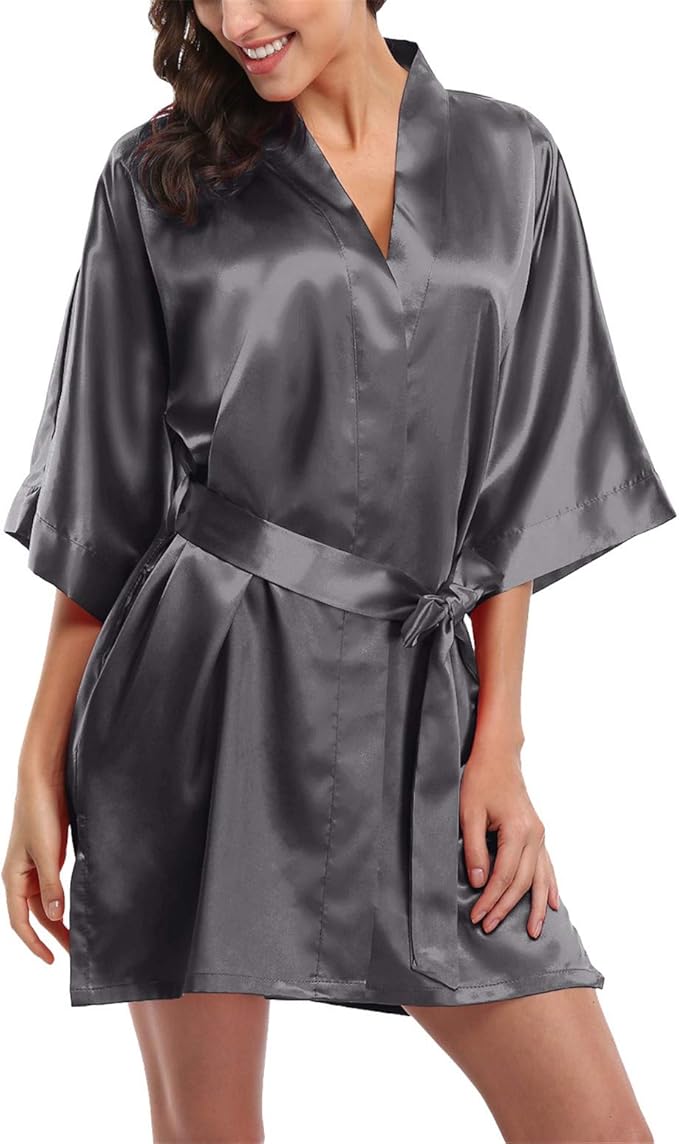 Giova Women's Satin Robe Bride & Bridesmaid Wedding Party Bathrobe Short Kimono Gown