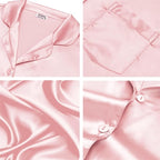 SWOMOG Long Sleeve Pajamas Set Silk Satin Sleepwear Button Down Pjs Loungewear with Pocket
