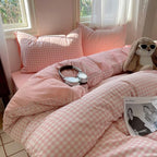 Nayoroom Gingham Duvet Cover King Size Reversible Pink Plaid Checkered Duvet Cover 3 Pieces Soft Breathable Washed Microfiber Girls Dorm Bedding Set for All Seasons