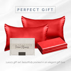 Elegant Comfort 4-Pack Cooling Viscose Satin Pillowcase Set with Hidden Zipper Closure, Silky Smooth for Best Hair and Skin Care-Beautiful Gift Box-4-Piece Satin Pillowcase Set, Standard/Queen, Red