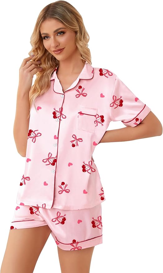 Girls & Womens Satin Pajamas Set, Silk Button-Down Sleepwear 2 Piece Nightwear, 3 Years - Women XXL