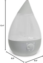 Crane Ultrasonic Teardrop Cool Mist Humidifier, Large 1 Gal Tank, Automatic Shut-Off, Baby Humidifiers for Nursery and Bedroom, Grey