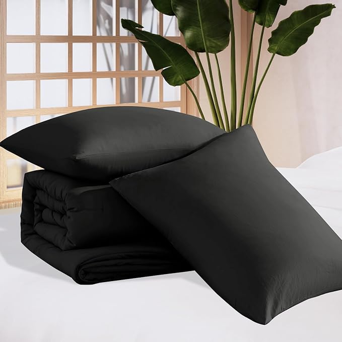 WRENSONGE Comforter Full Size, 3 Piece Black Soft Full Comforter Sets- Warm Bedding Set Full Suitable for All Seasons