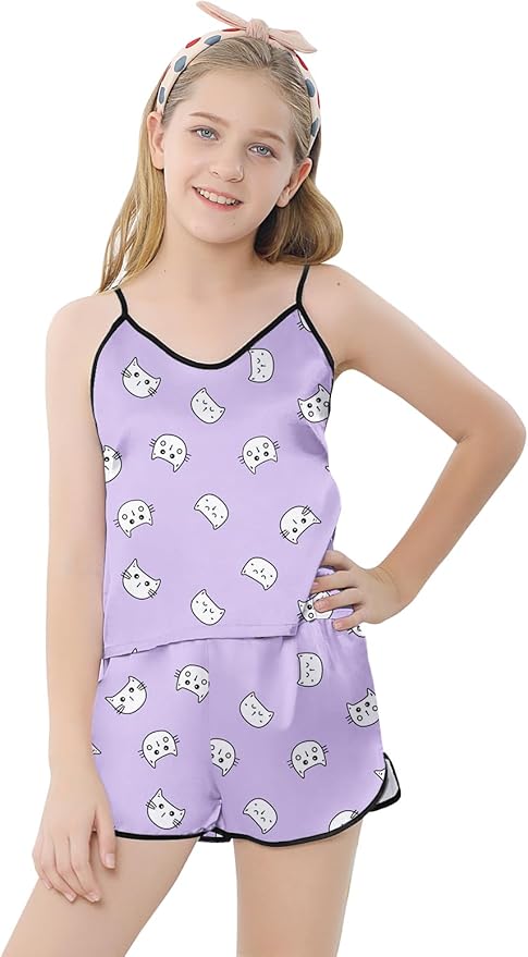 Girls & Women Silk Pajamas Set Satin Camisole Sleepwear 2 Piece Pjs, 3 Years - Women XXL