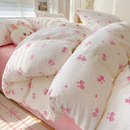 Nayoroom Pink Bow Duvet Cover Queen Size Heart Bows Printed Coquette Bedding Set 3 Pcs Kids Girls Cute Comforter Cover with Zipper Closure Soft Breathable Microfiber