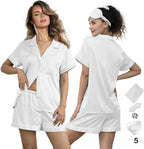 WJing Yi Jia 5Pcs Womens Soft Satin Pajama Set XS-4XL Button-Down Silk Pajamas Floral Sleepwear Bridal Pjs Lounge Pj Sets