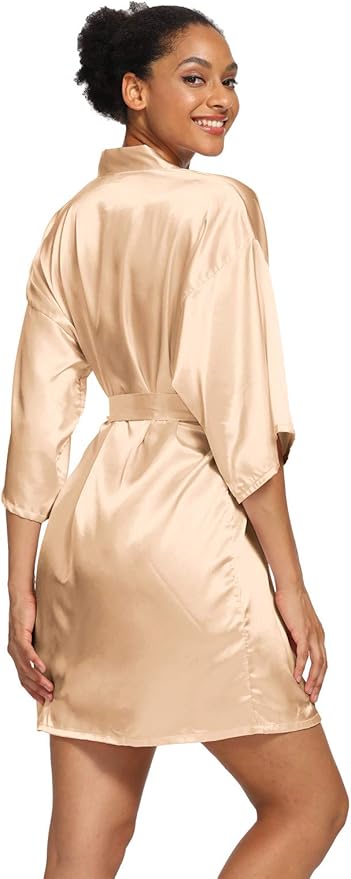 Women's Satin Robes Floral Bridesmaid Robes Short Silk Kimonos Sleepwear