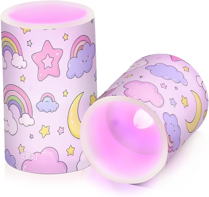 Cute Cartoon Moon Star Purple Peach Decorative Flickering Battery Operated led flameless Candles Electronic Lights unscented with Timer for Dinner Window Battery Powered