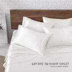 MR&HM Satin Bed Sheets, Queen Size Sheets Set, 6 Pcs Silky Bedding Set with 15 Inches Deep Pocket for Mattress (Queen, Ivory)