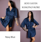 Ekouaer Women's Satin Robe Silk Kimono Bathrobe Bridesmaid Wedding Bridal Party Robes 3/4 Bell Sleeve Sleepwear S-XXL