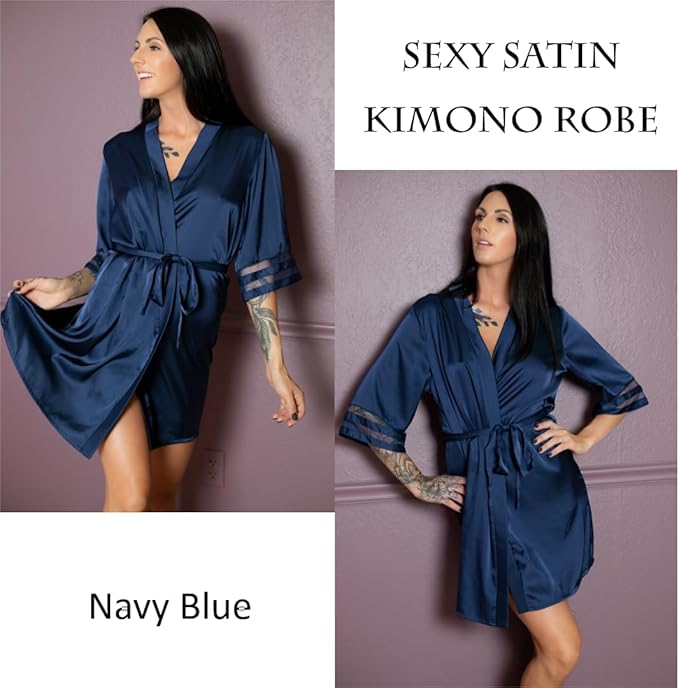 Ekouaer Women's Satin Robe Silk Kimono Bathrobe Bridesmaid Wedding Bridal Party Robes 3/4 Bell Sleeve Sleepwear S-XXL