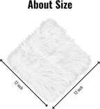 12inch Square Small Faux Fur Sheepskin Cushion Soft Plush Area Rug,Photo Background for Small Product Desktop Photography,Display and Decor,Jewelry,Nail Art,Locker Accessories (White)