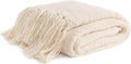 YnM Basketweave Knit Throw, Solid Neutral Vibe Textured Blanket with Tassel for Home Decor, 50 x 60 in, Cream