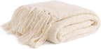 YnM Basketweave Knit Throw, Solid Neutral Vibe Textured Blanket with Tassel for Home Decor, 50 x 60 in, Cream