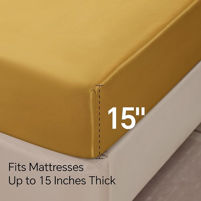 BEDELITE Satin Sheets Twin Size Bed Set, Luxury Soft Gold Silky Sheets for Hair and Skin, Similar to Silk Bed Sheets Set 3 Pieces with 1 Deep Pocket Fitted Sheet, 1 Flat Sheet, and 1 Pillowcase