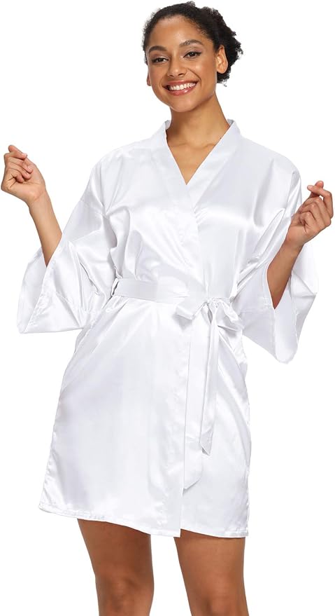 Women's Satin Robes Floral Bridesmaid Robes Short Silk Kimonos Sleepwear