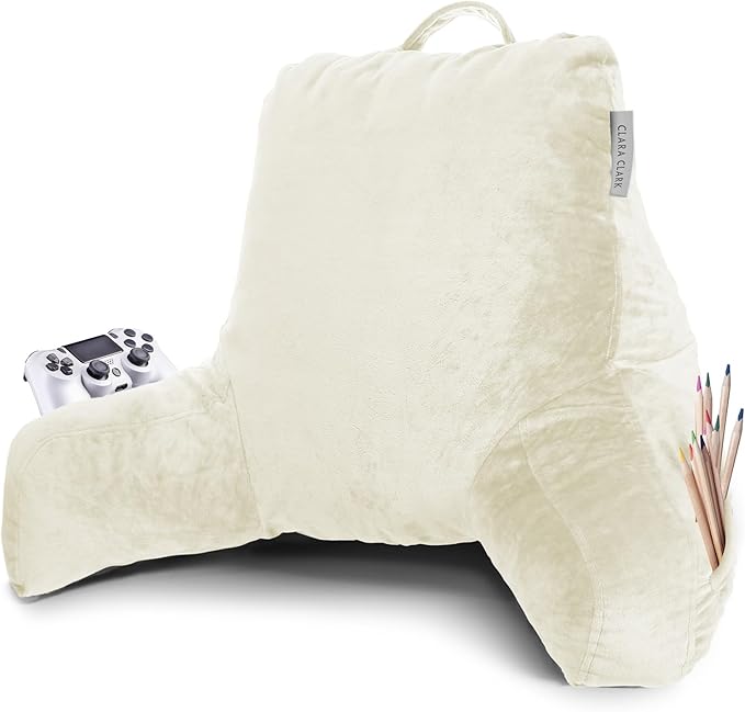 Clara Clark Reading Pillow with Shredded Memory Foam for Sitting Up in Bed and Couch, Back and Arms Adjustable Support for Adults & Teens Backrest Pillows for Reading, with Washable Cover Off White